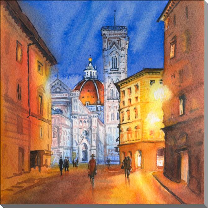 Купить и печать на заказ Картины на пластике, пеноркартоне Акварельный эскиз собора Санта-Мария-дель-Фьоре