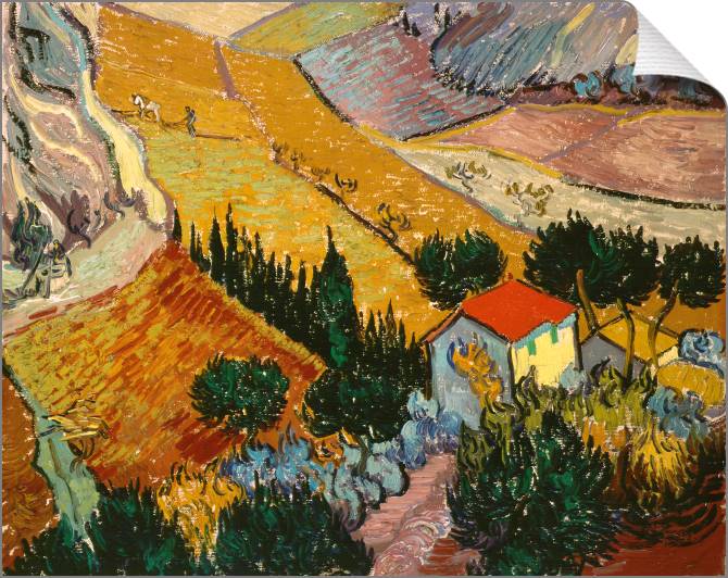 Купить и печать на заказ Картины на холсте Пейзаж с домом и пахарем