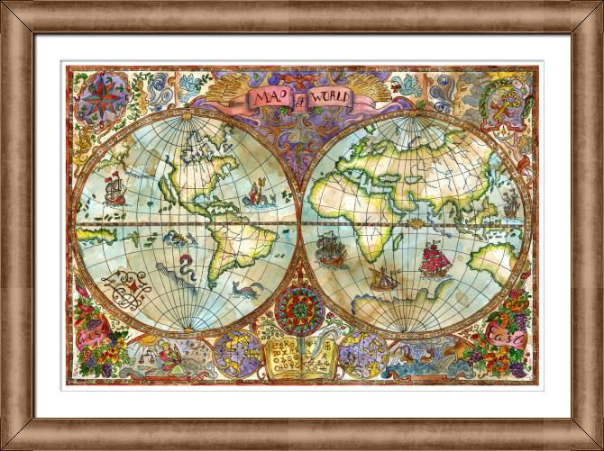 Paintings on canvas Vintage ancient map color
