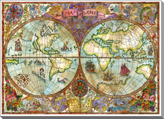 Купить и печать на заказ Картины на пластике, пеноркартоне Винтажная древняя карта цветная