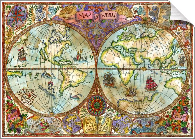 Купить и печать на заказ Картины на холсте Винтажная древняя карта цветная