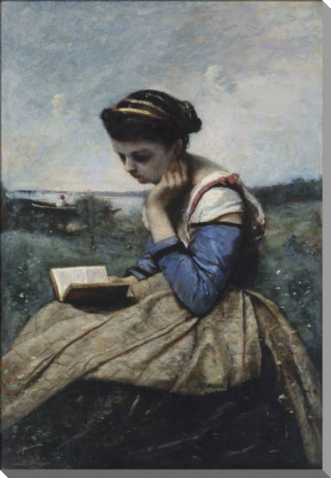 Купить и печать на заказ Картины на пластике, пеноркартоне Женщина читает (Камиль Коро)