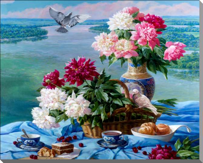 Купить и печать на заказ Картины на пластике, пеноркартоне Натюрморт с голубями