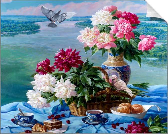 Купить и печать на заказ Картины на холсте Натюрморт с голубями