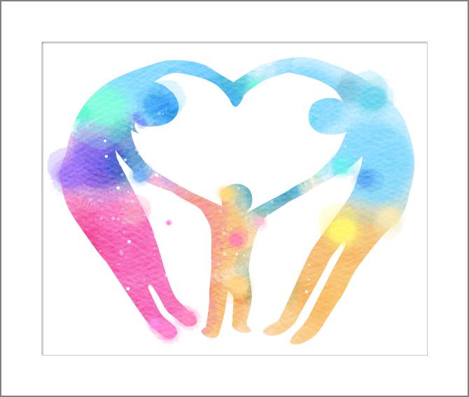 Paintings, photos from Passepartout The silhouettes of the family in the shape of a heart