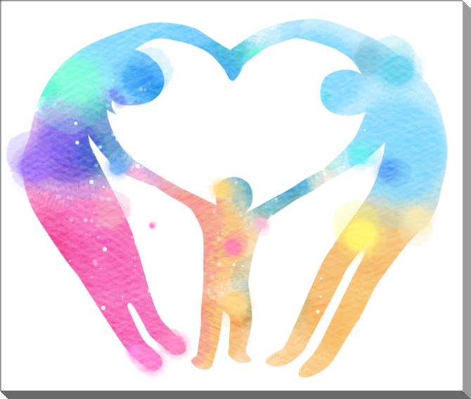 Купить и печать на заказ Картины на пластике, пеноркартоне Силуэты семьи в форме сердца