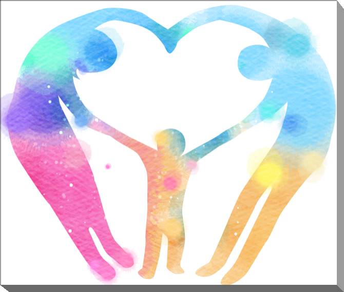 Paintings on canvas The silhouettes of the family in the shape of a heart