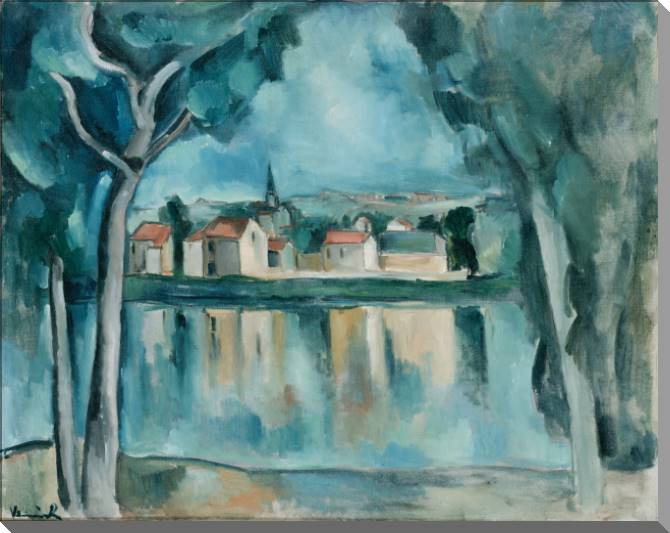 Купить и печать на заказ Картины на пластике, пеноркартоне Городок на берегу озера