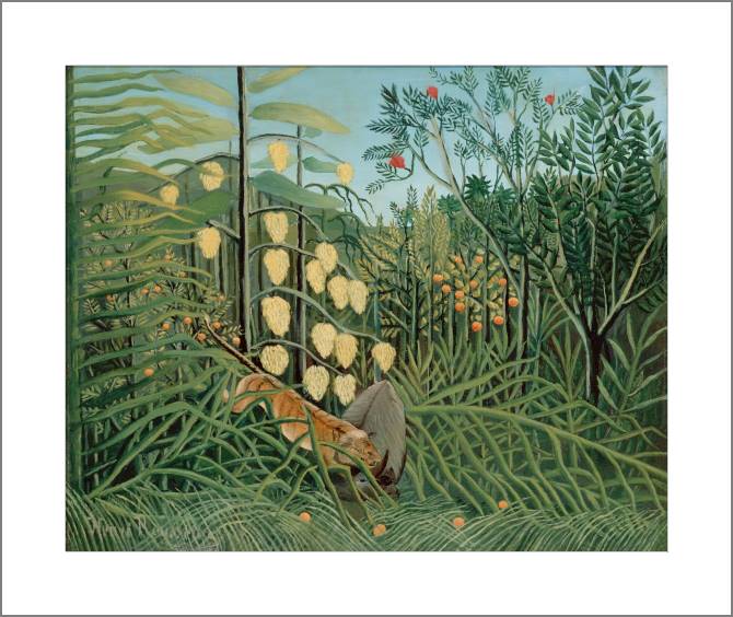 Paintings, photos from Passepartout In a tropical forest Struggle between Tiger and bull (Henri Rousseau)