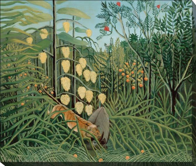 Paintings on canvas In a tropical forest Struggle between Tiger and bull (Henri Rousseau)