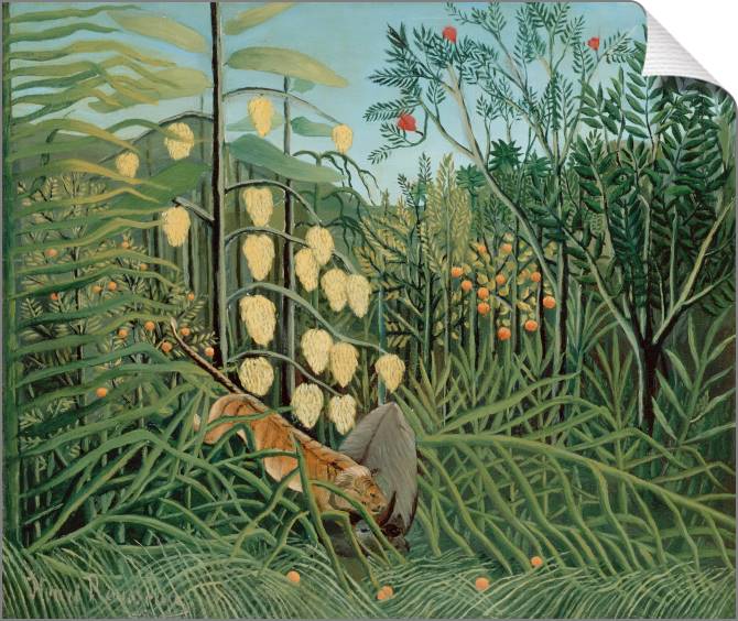 Купить и печать на заказ Картины на холсте В тропическом лесу. Борьба между Тигром и быком