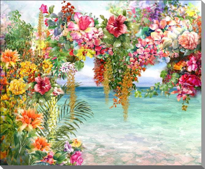 Купить и печать на заказ Картины на пластике, пеноркартоне Весенние цветы у моря