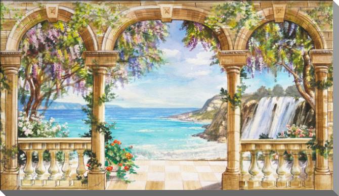 Купить и печать на заказ Картины на пластике, пеноркартоне Вид с террасы на море