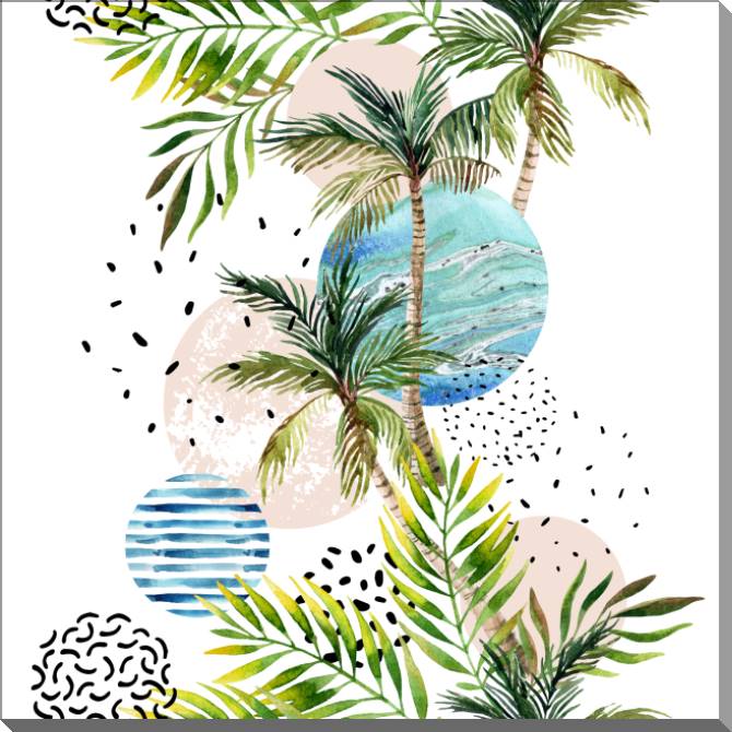 Купить и печать на заказ Картины на пластике, пеноркартоне Акварельные пальмы и круги