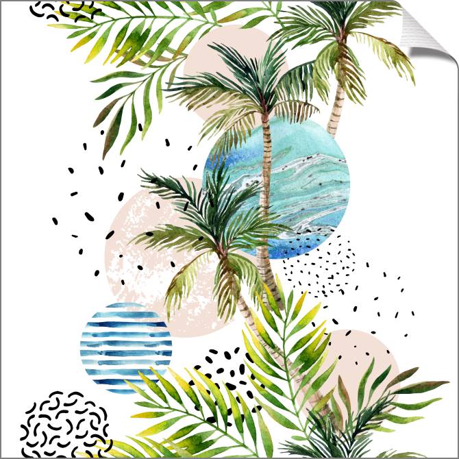 Купить и печать на заказ Картины на холсте Акварельные пальмы и круги