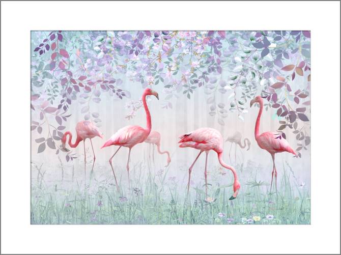Купить и печать на заказ Картины Волшебный пейзаж с фламинго