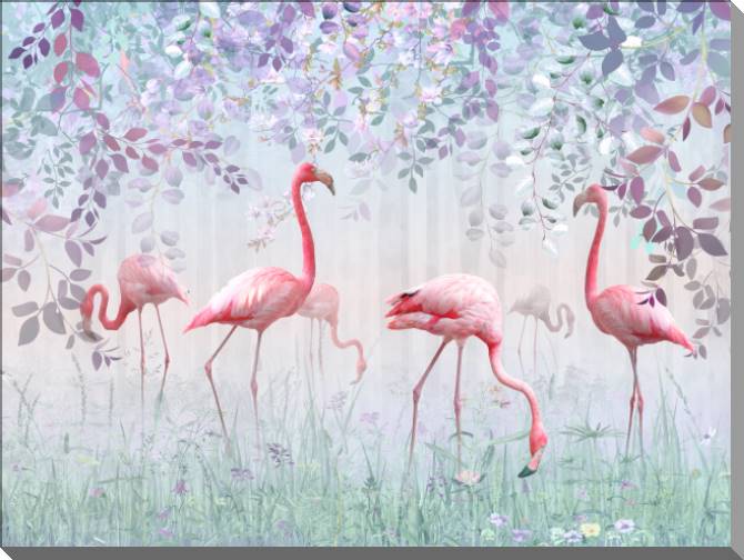 Купить и печать на заказ Картины на пластике, пеноркартоне Волшебный пейзаж с фламинго