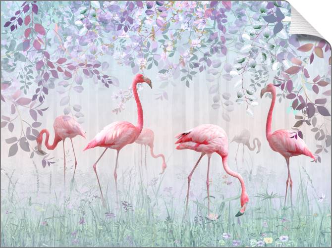 Купить и печать на заказ Картины на холсте Волшебный пейзаж с фламинго