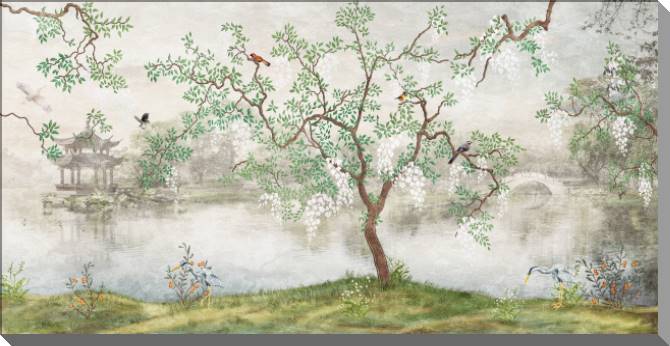 Купить и печать на заказ Картины на пластике, пеноркартоне Фреска c японским пейзажем