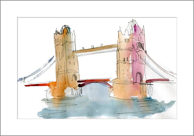 Paintings, photos from Passepartout Watercolor sketch of London bridge