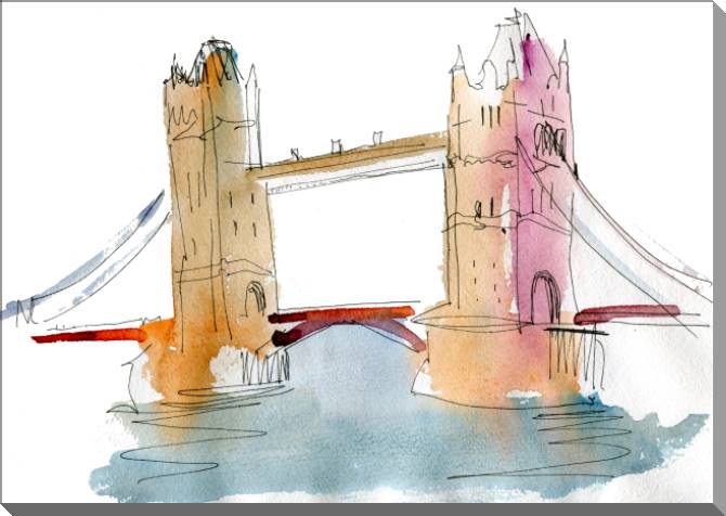 Купить и печать на заказ Картины на пластике, пеноркартоне Акварельный эскиз Лондонского моста