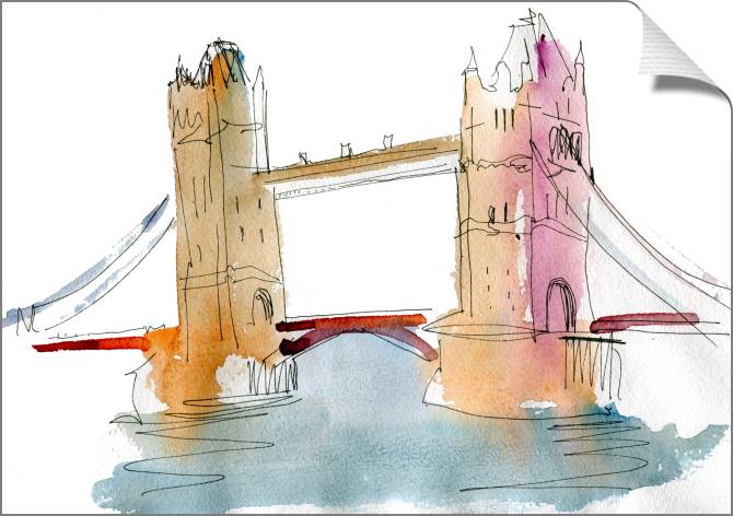 Купить и печать на заказ Картины на холсте Акварельный эскиз Лондонского моста