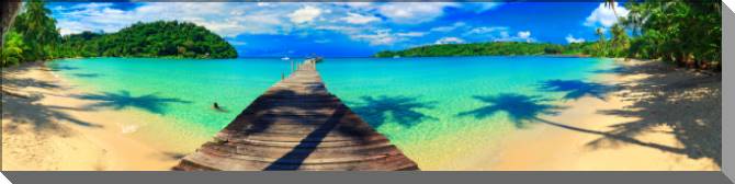 Купить и печать на заказ Картины на пластике, пеноркартоне Панорама песчаного тропического пляжа