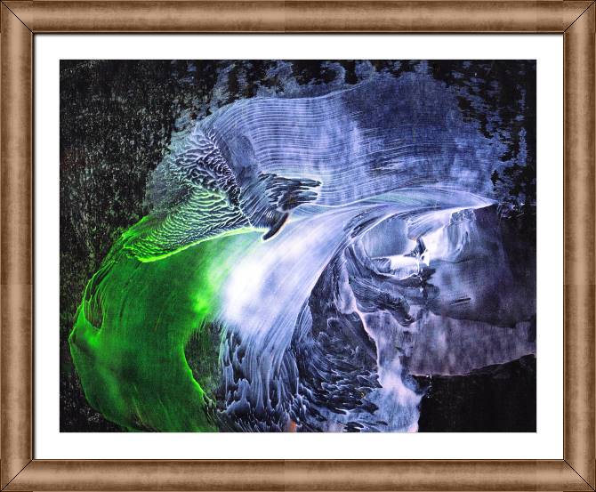 Paintings on canvas Acid-green smears on the dark