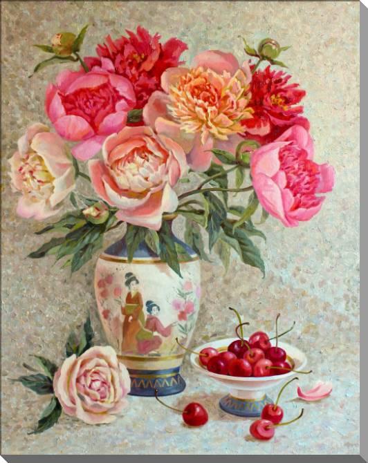 Купить и печать на заказ Картины на пластике, пеноркартоне Букет с вишнями