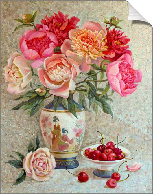 Купить и печать на заказ Картины на холсте Букет с вишнями