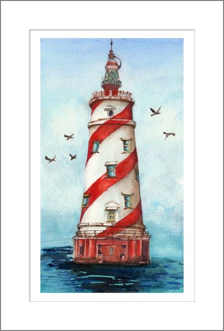 Купить и печать на заказ Картины, фото с паспарту Красно-белый маяк 