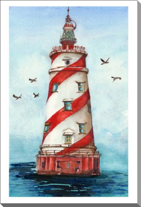 Купить и печать на заказ Картины на пластике, пеноркартоне Красно-белый маяк 