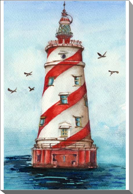 Купить и печать на заказ Картины на холсте Красно-белый маяк 