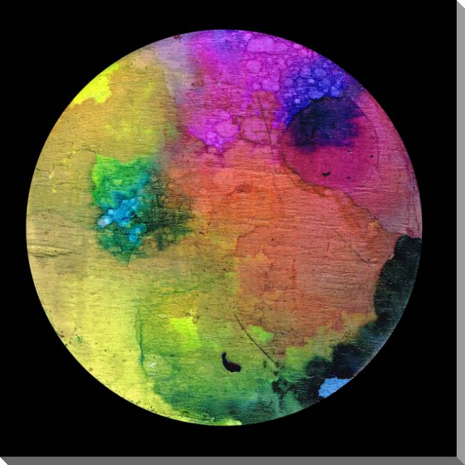 Купить и печать на заказ Картины на пластике, пеноркартоне Разноцветный круг на черном фоне