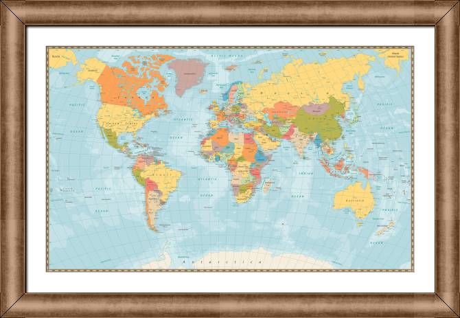 Картины в рамке, багете Political map of the world in English