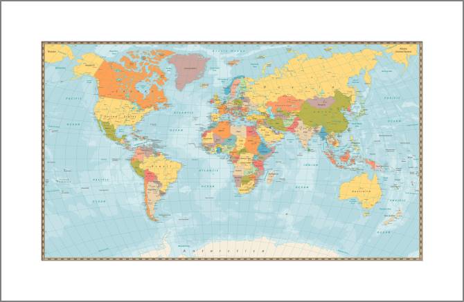 Купить и печать на заказ Картины, фото с паспарту Политическая карта мира на английском