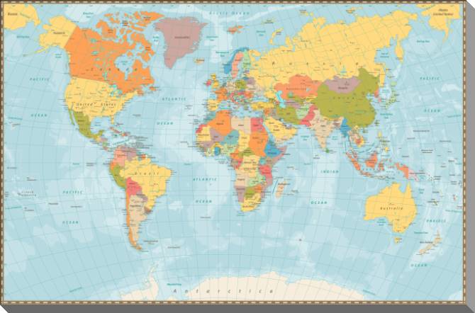 Купить и печать на заказ Картины на пластике, пеноркартоне Политическая карта мира на английском