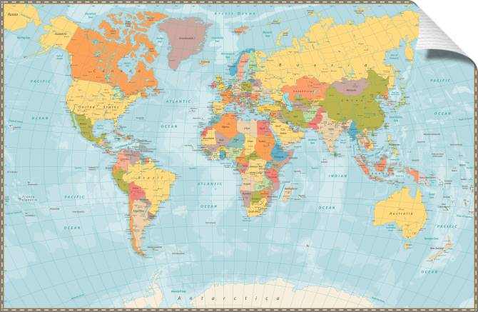 Купить и печать на заказ Картины на холсте Политическая карта мира на английском