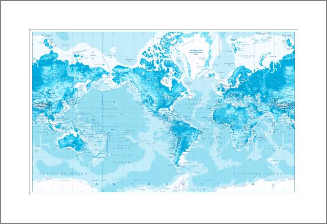 Купить и печать на заказ Картины, фото с паспарту Карта в голубых оттенках