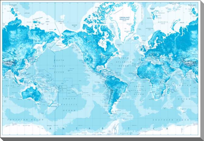 Купить и печать на заказ Картины на пластике, пеноркартоне Карта в голубых оттенках
