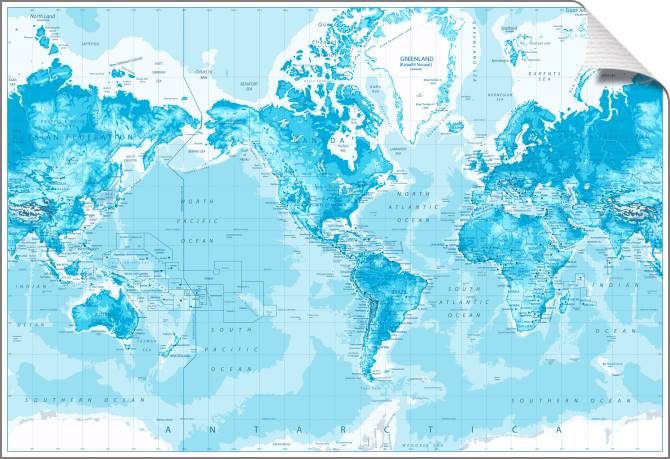 Купить и печать на заказ Картины на холсте Карта в голубых оттенках