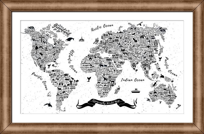 Paintings on canvas Map typography and animals