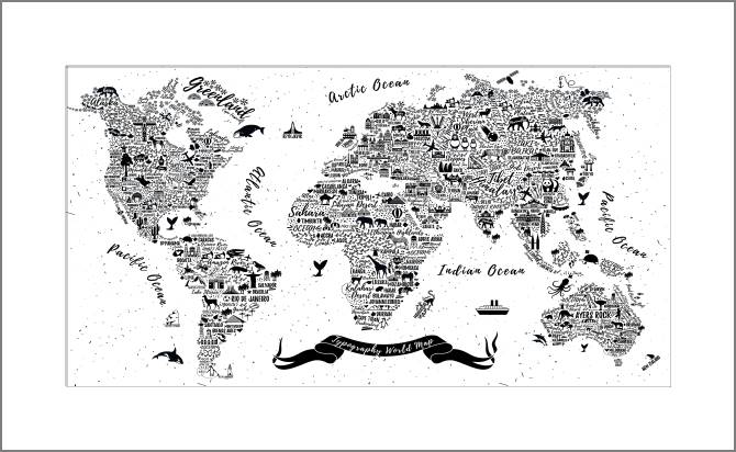 Купить и печать на заказ Картины, фото с паспарту Карта типографика и животные