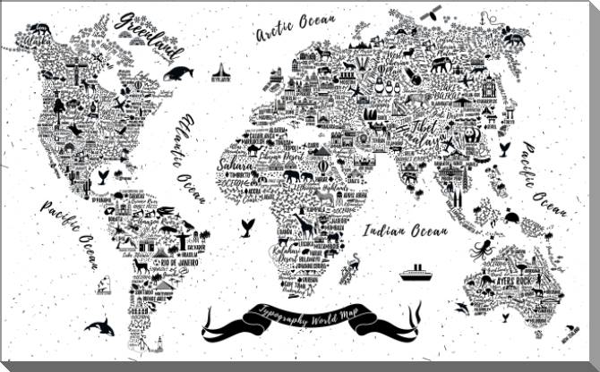 Купить и печать на заказ Картины на пластике, пеноркартоне Карта типографика и животные