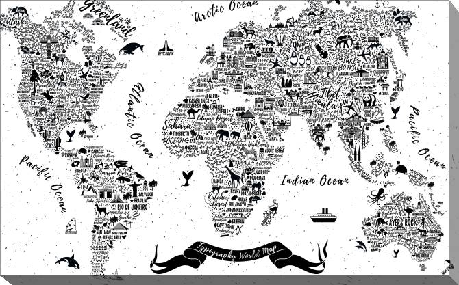 Paintings on canvas Map typography and animals