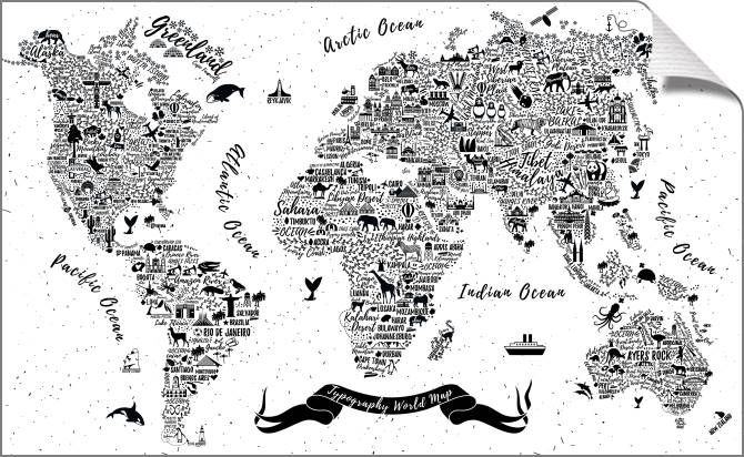 Купить и печать на заказ Картины на холсте Карта типографика и животные