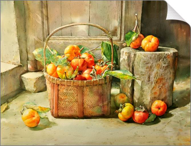 Купить и печать на заказ Картины на холсте Хурма в корзине