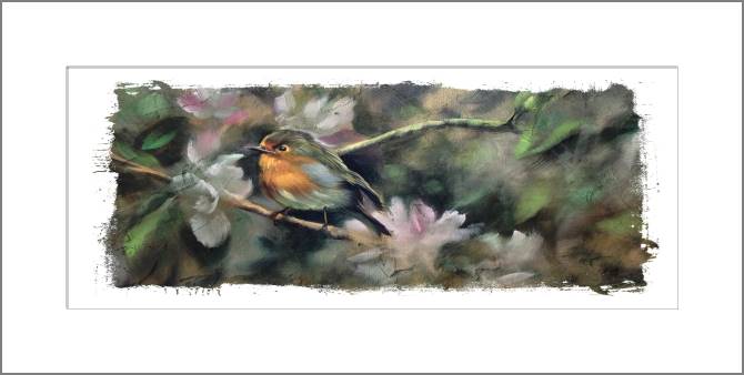 Купить и печать на заказ Картины, фото с паспарту Птичка живопись с текстурой