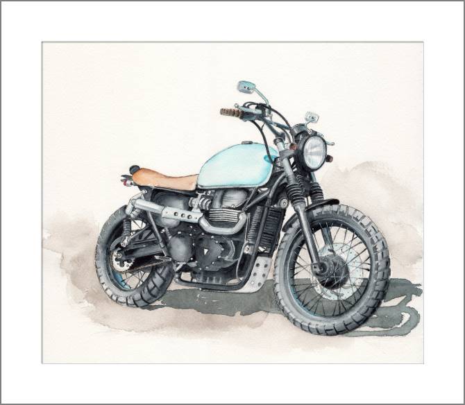 Купить и печать на заказ Картины, фото с паспарту Акварельный рисунок мотоцикла