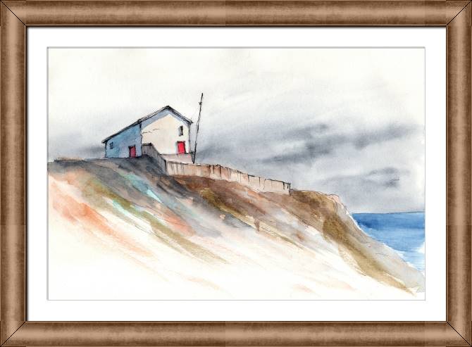 Paintings on canvas The house by the sea watercolor illustration